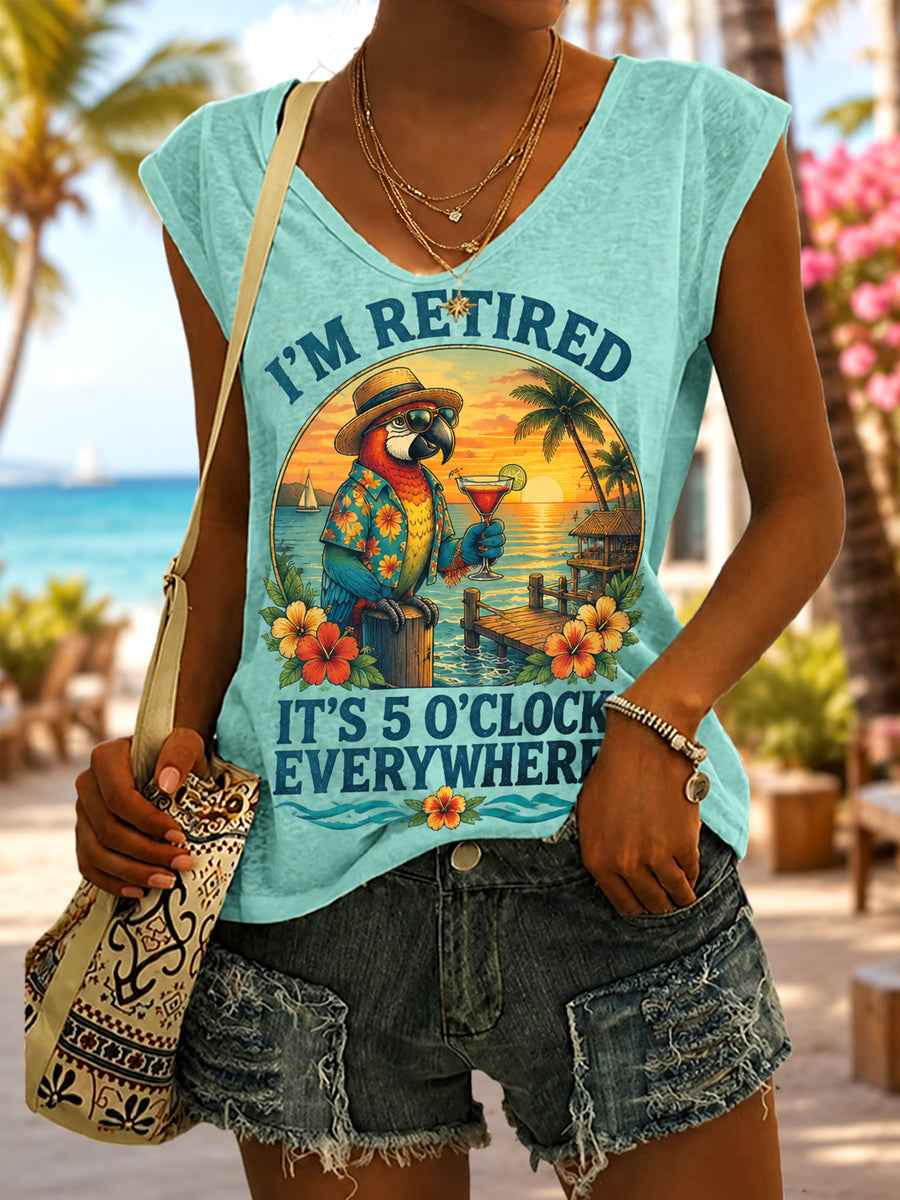 Women's I'm Retired It's 5 O'clock Everywhere Parrot Print Casual Vest