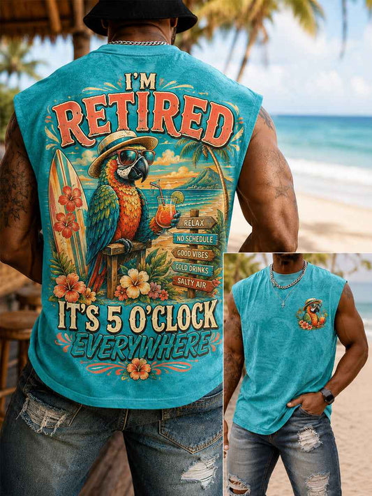 Men's I'm Retired It's 5 O'clock Everywhere Parrot Print Casual Vest