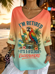 Women's I'm Retired It's 5 O'clock Everywhere Parrot Print Casual Half-Sleeve Top
