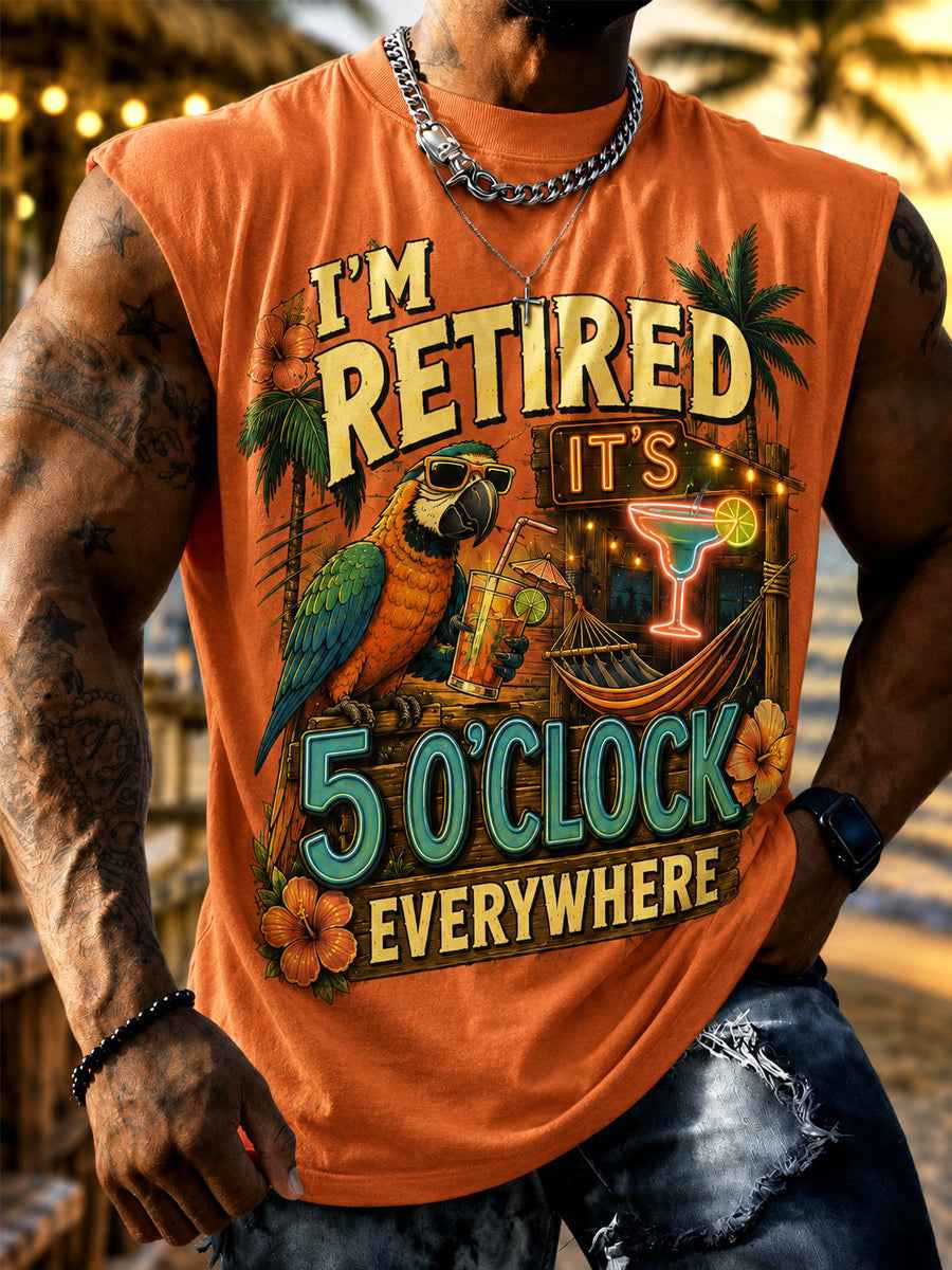 Men's I'm Retired It's 5 O'clock Everywhere Parrot Print Casual Vest