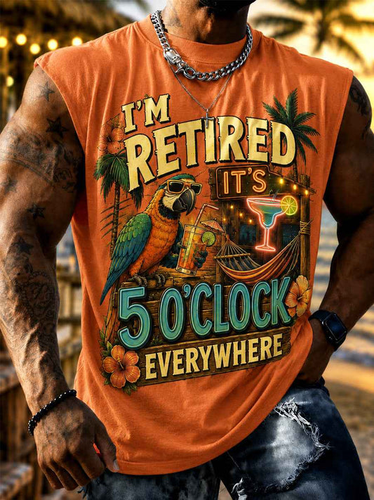 Men's I'm Retired It's 5 O'clock Everywhere Parrot Print Casual Vest