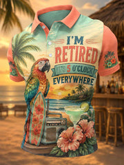 Men's I'm Retired It's 5 O'clock Everywhere Parrot Print Casual Polo