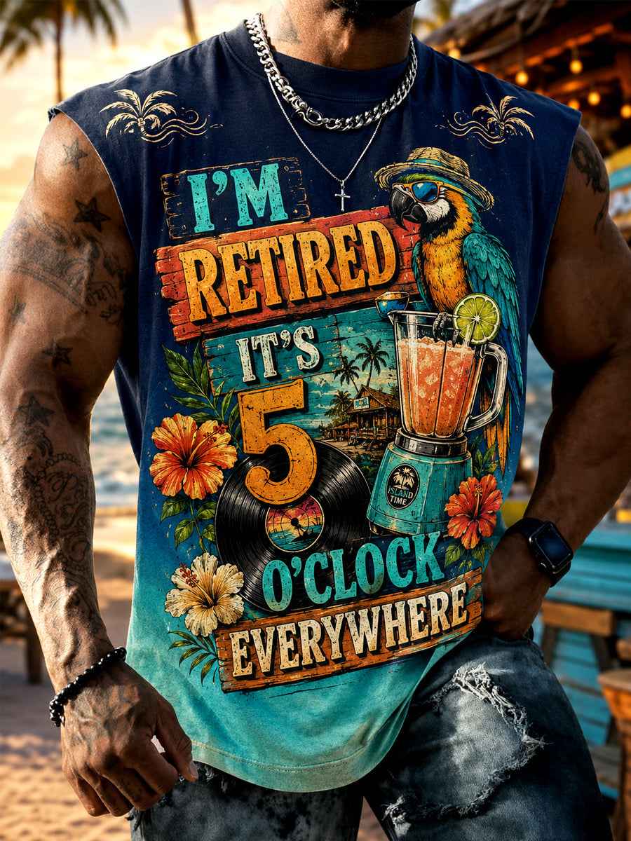 Men's I'm Retired It's 5 O'clock Everywhere Parrot Print Casual Vest