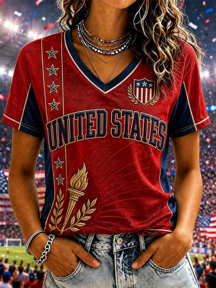 Women's Gift For Soccer Fans Print Casual V-Neck Tee