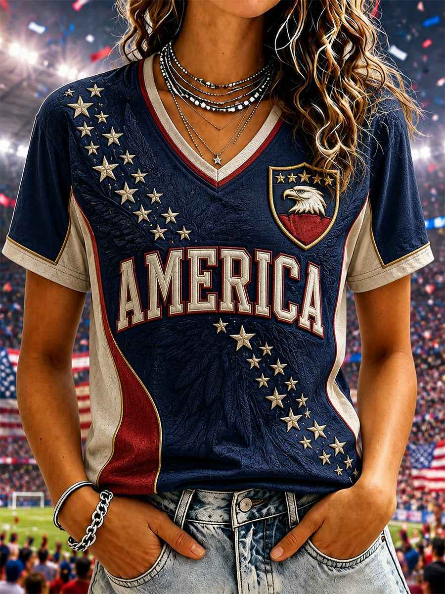 Women's Gift For Soccer Fans Print Casual V-Neck Tee