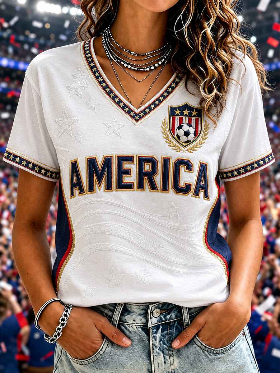 Women's Gift For Soccer Fans Print Casual V-Neck Tee