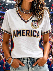 Women's Gift For Soccer Fans Print Casual V-Neck Tee