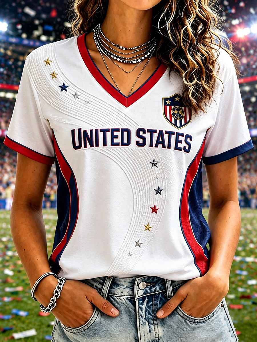 Women's Gift For Soccer Fans Print Casual V-Neck Tee