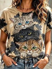Women's Cute Cat  Art Short Sleeve T-shirt gracestitchs