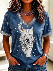 Women's Cute Cat Art Short Sleeve T-shirt gracestitchs