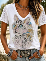 Women's Cute Cat Art Short Sleeve T-shirt gracestitchs