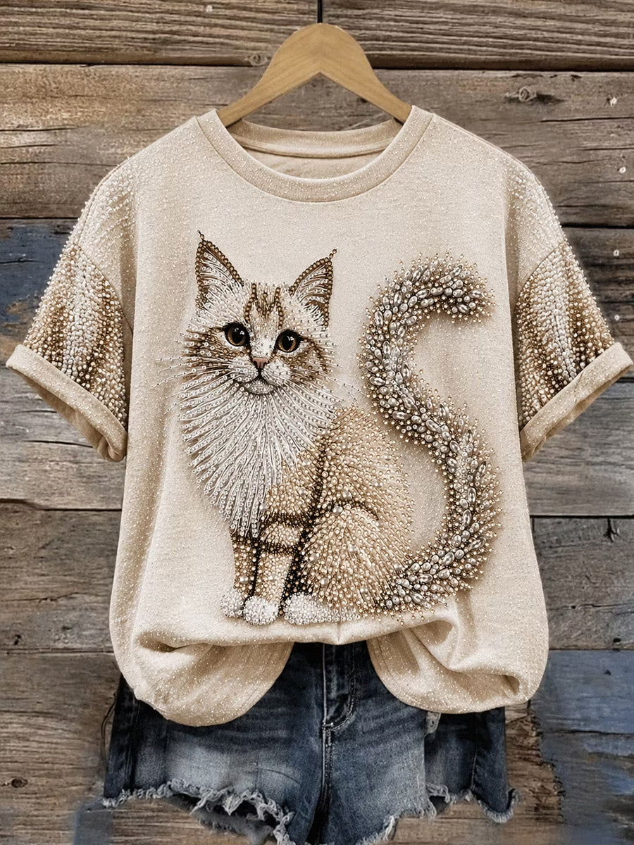 Women's Cute Cat Art Short Sleeve T-shirt gracestitchs