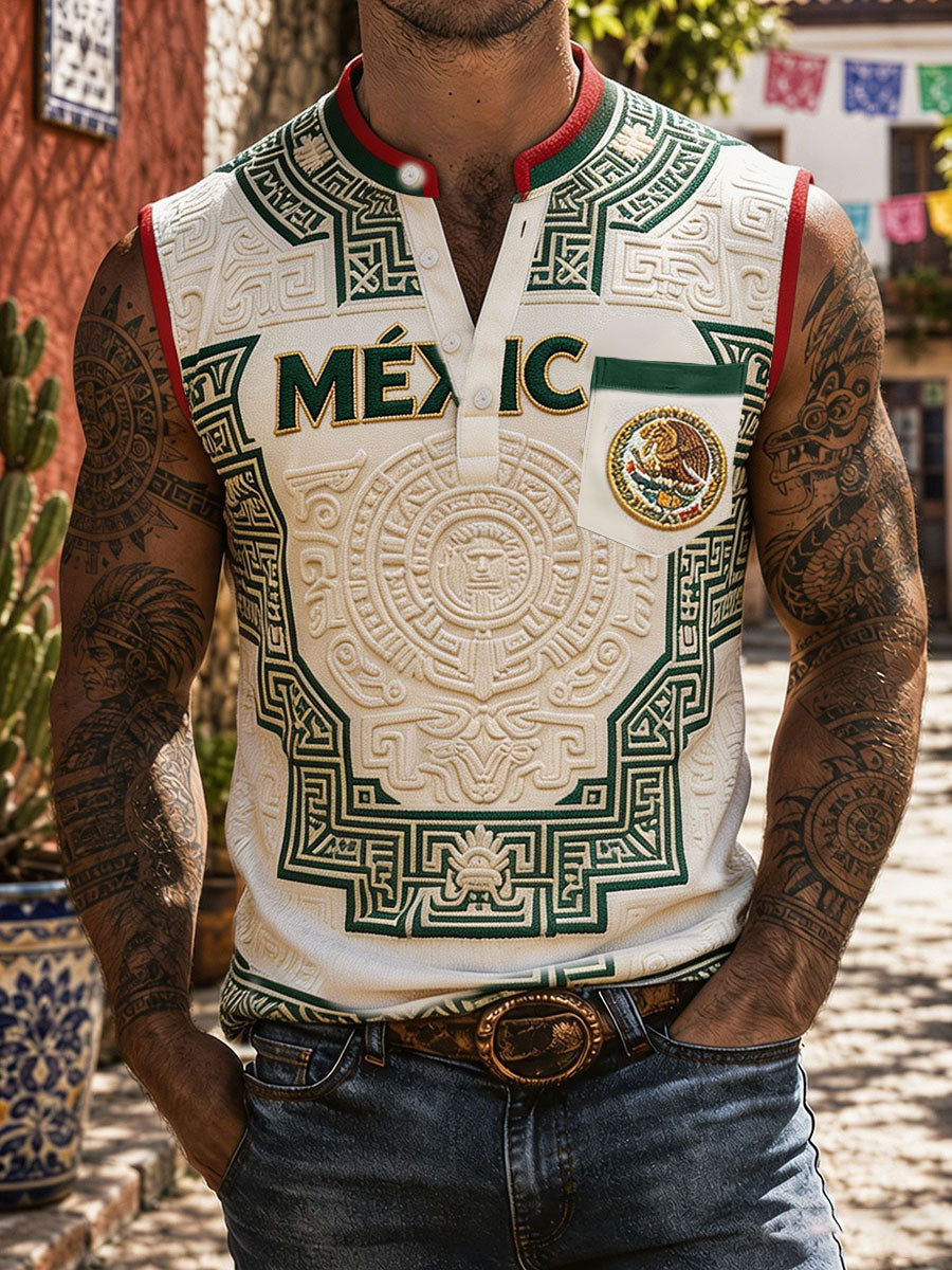 Men's Mexico Pride Art Printed Linen Tank Tops gracestitchs