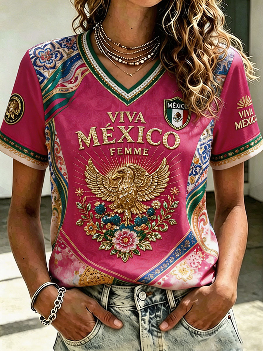 Women's Mexico Pride Art Printed T-shirts gracestitchs