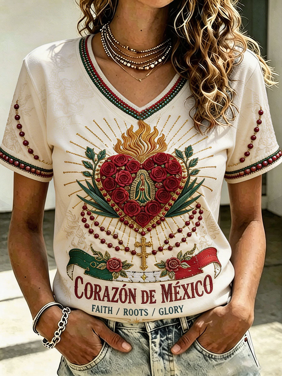 Women's Mexico Football Lover Art Printed T-shirt gracestitchs