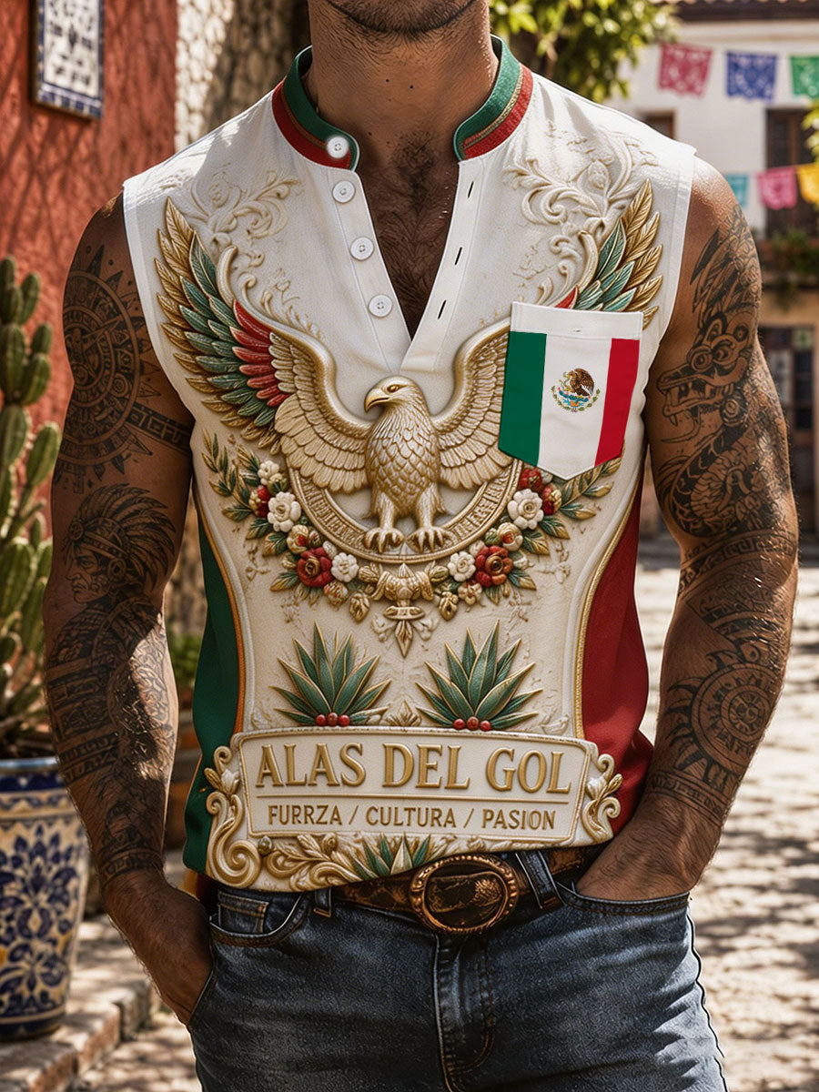 Men's Mexico Pride Art Printed Linen Tank Tops gracestitchs