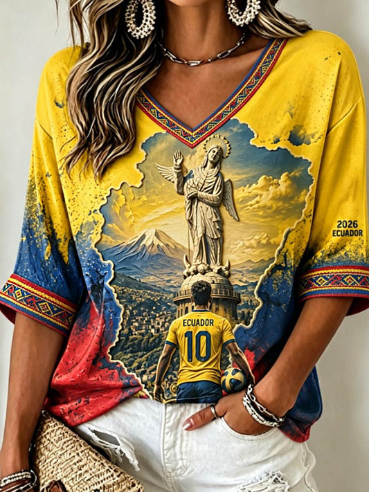 Women's Mid-length Sleeves V-Neck T-Shirt gracestitchs