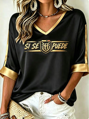 Women's Mid-length Sleeves V-Neck T-Shirt gracestitchs