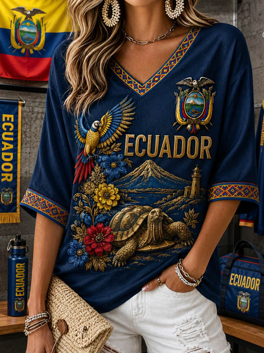 Women's Mid-length Sleeves V-Neck T-Shirt gracestitchs