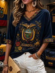 Women's Mid-length Sleeves V-Neck T-Shirt gracestitchs