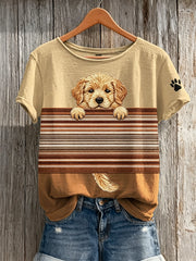 Women's Peeking Golden Retriever Dog Colorblock Print short-sleeved T-shirt gracestitchs