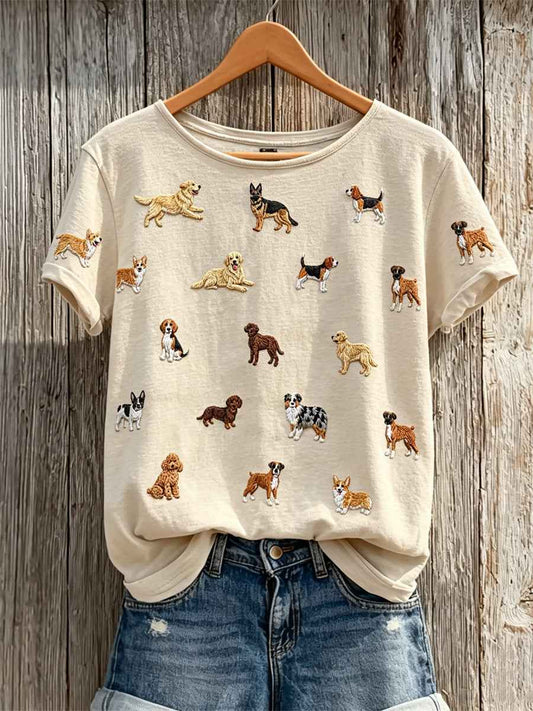 Women's Dog Lover Lovely Dogs Pattern Print short-sleeved T-shirt