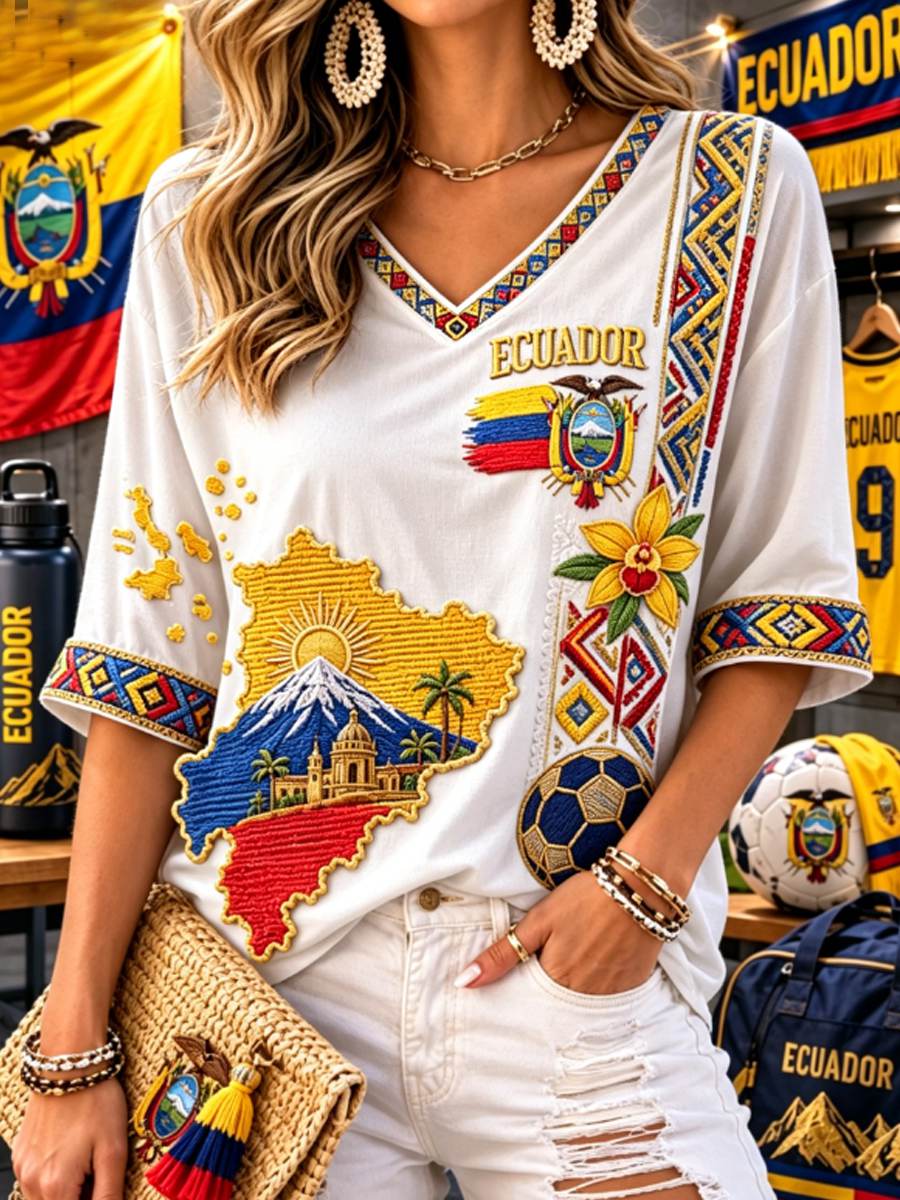 Women's Mid-length Sleeves V-Neck T-Shirt gracestitchs