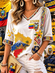 Women's Mid-length Sleeves V-Neck T-Shirt gracestitchs
