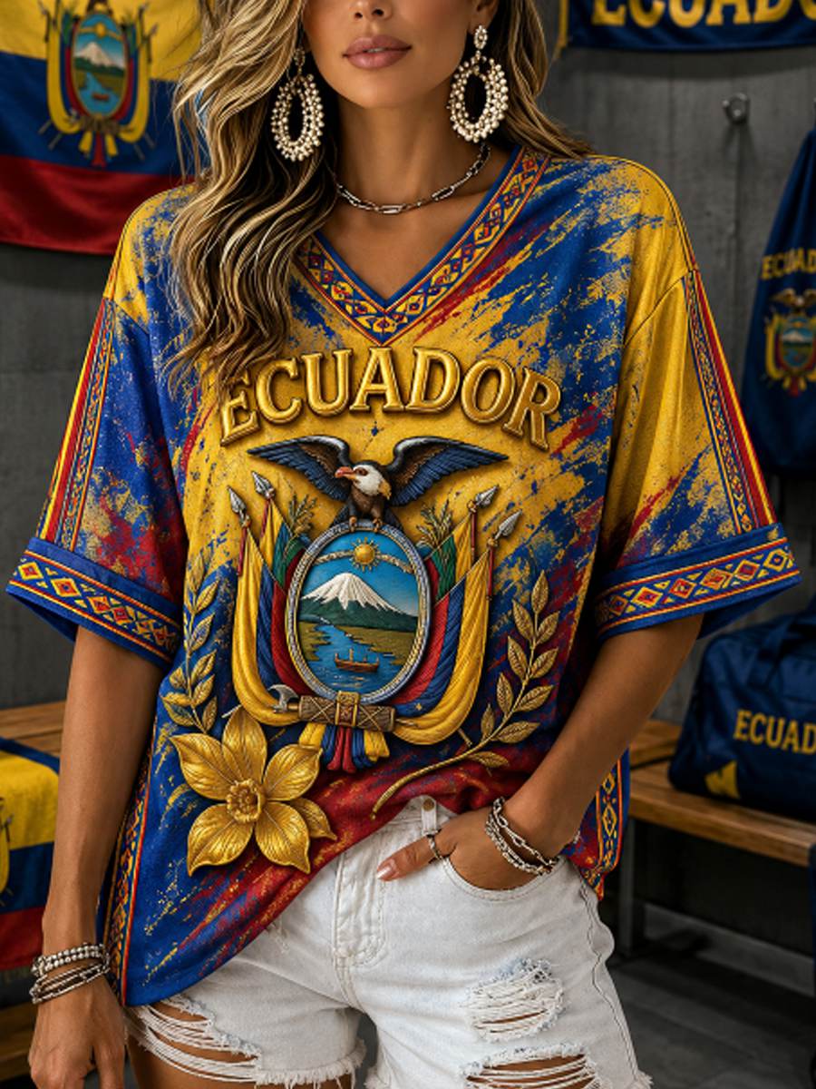 Women's Mid-length Sleeves V-Neck T-Shirt gracestitchs