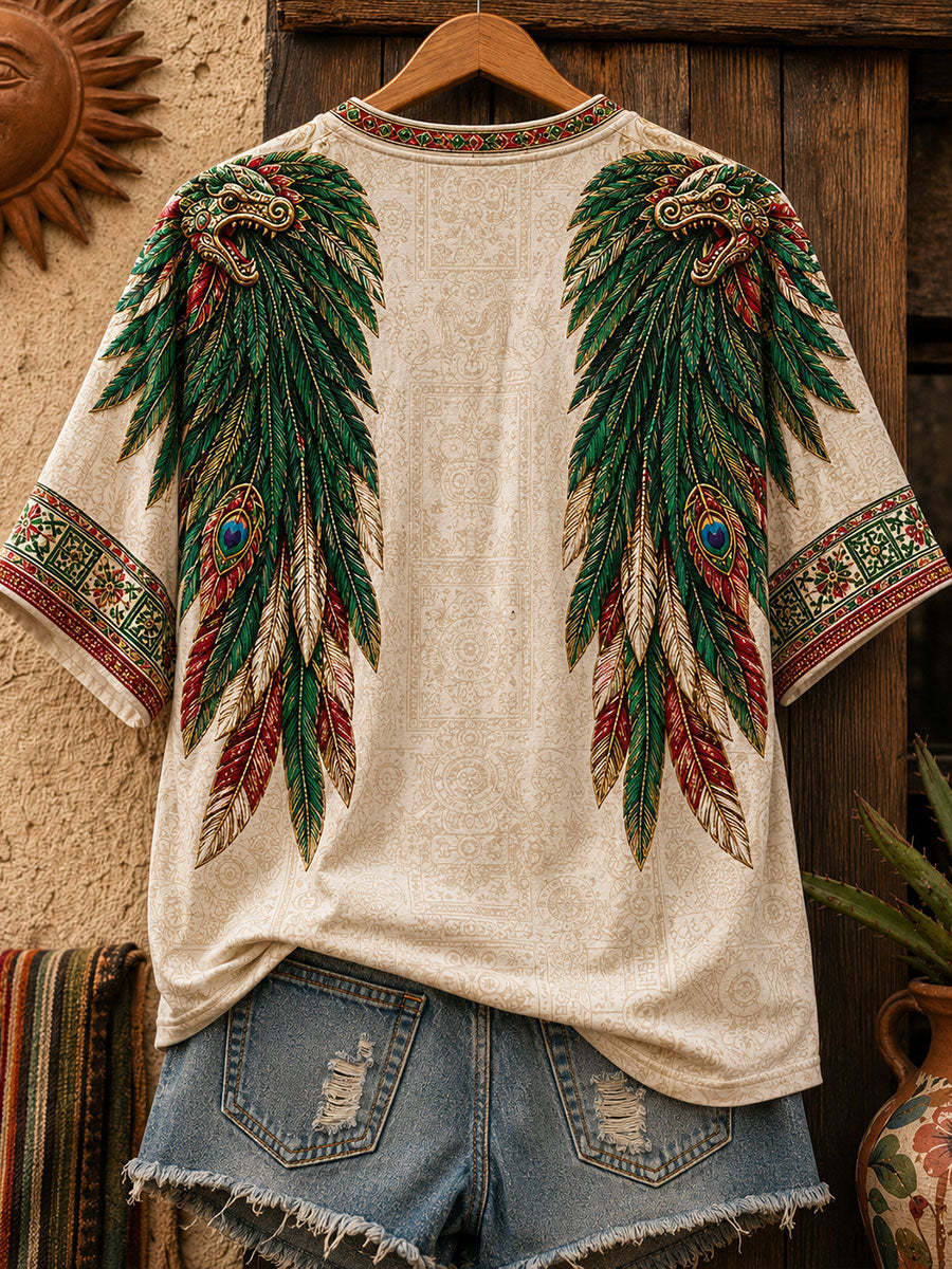 Women's Mexico Pride Art Printed Linen T-shirt gracestitchs