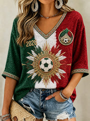 Women's Gift For Football Fans Print Casual V-Neck Tee gracestitchs