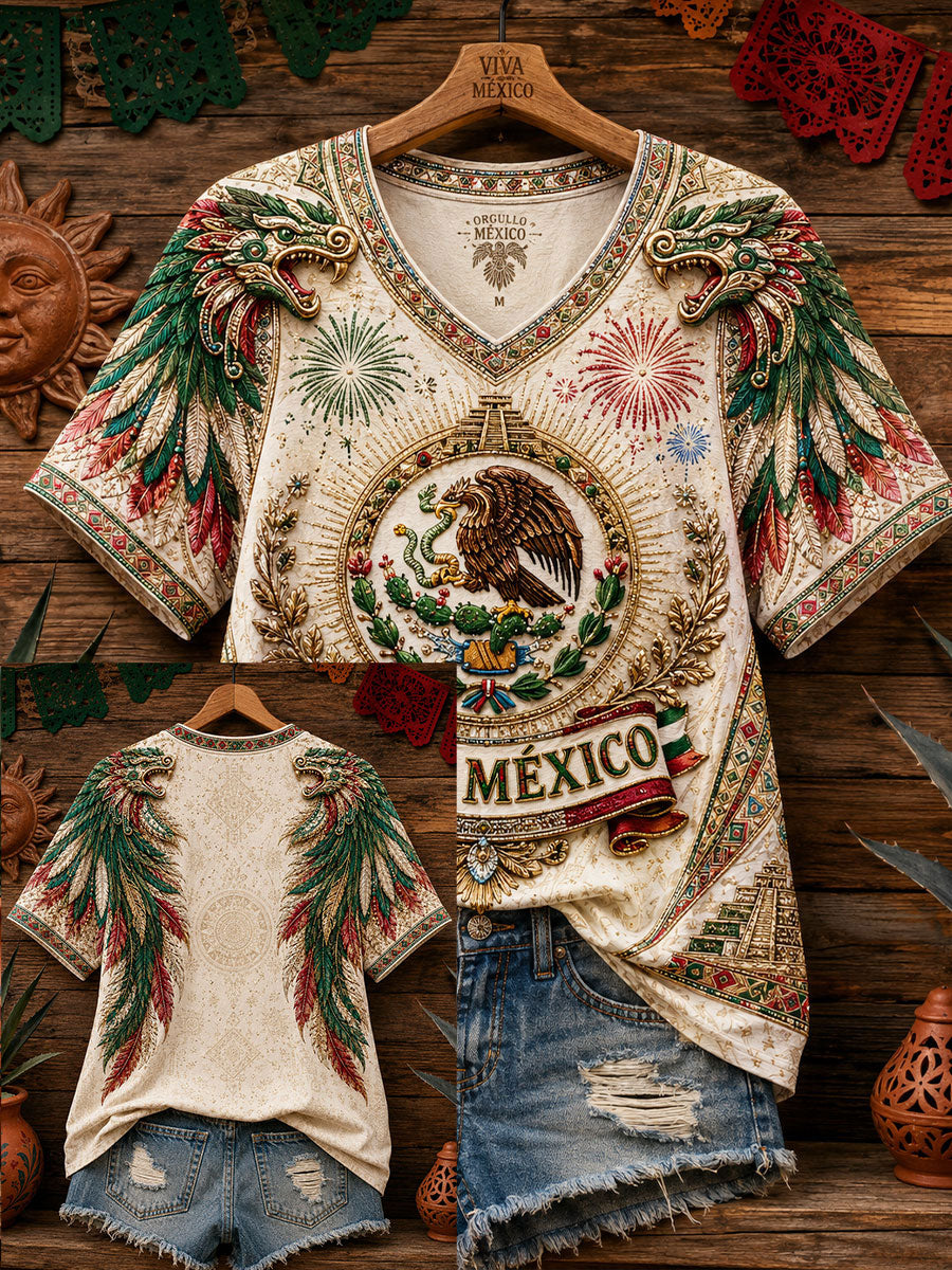 Women's Mexico Pride Art Printed Linen T-shirt gracestitchs