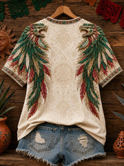 Women's Mexico Pride Art Printed Linen T-shirt gracestitchs