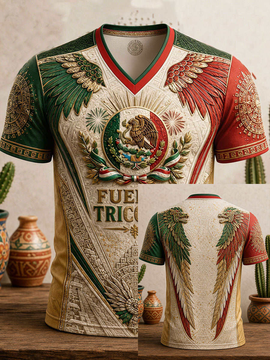 Men's Mexico Pride Art Printed V-neck T-shirt gracestitchs