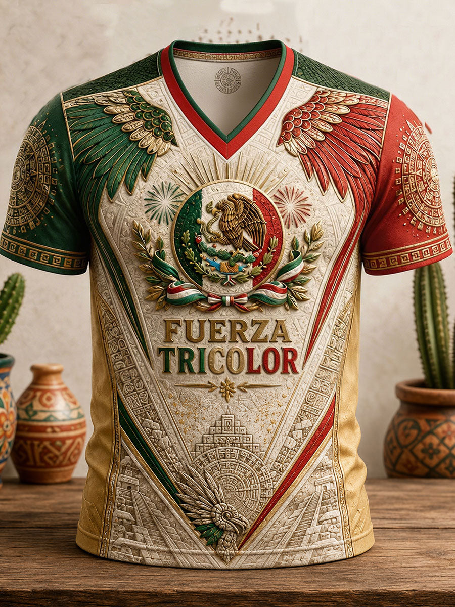 Men's Mexico Pride Art Printed V-neck T-shirt gracestitchs