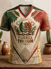 Men's Mexico Pride Art Printed V-neck T-shirt gracestitchs