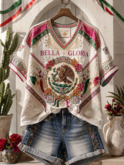 Women's Mexico Pride Art Printed Linen T-shirt gracestitchs