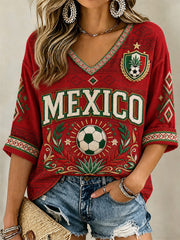 Women's Gift For Football Fans Print Casual V-Neck Tee gracestitchs