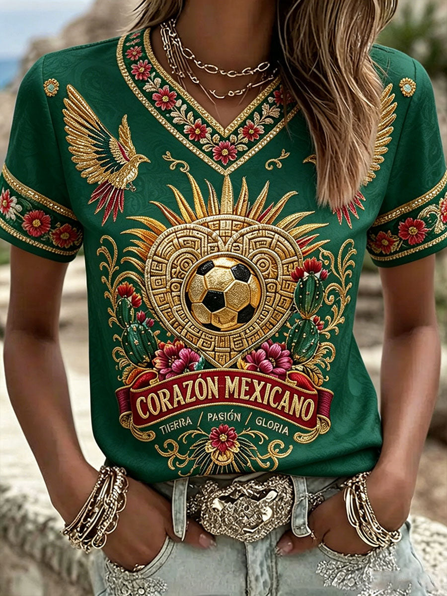 Women's Mexico Football Lover Art Printed T-shirt gracestitchs