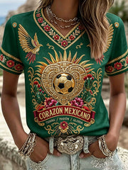 Women's Mexico Football Lover Art Printed T-shirt gracestitchs