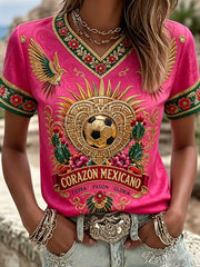 Women's Mexico Football Lover Art Printed T-shirt gracestitchs
