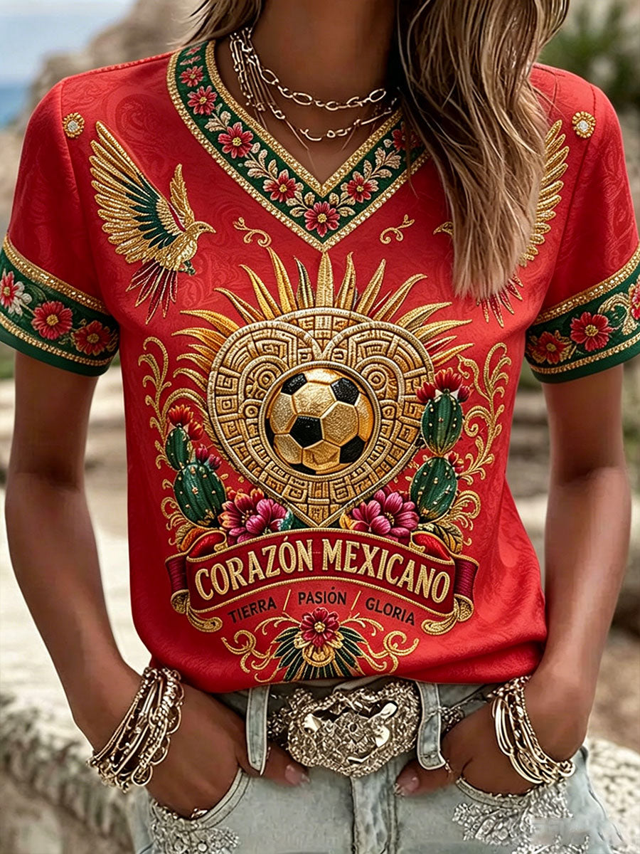 Women's Mexico Football Lover Art Printed T-shirt gracestitchs