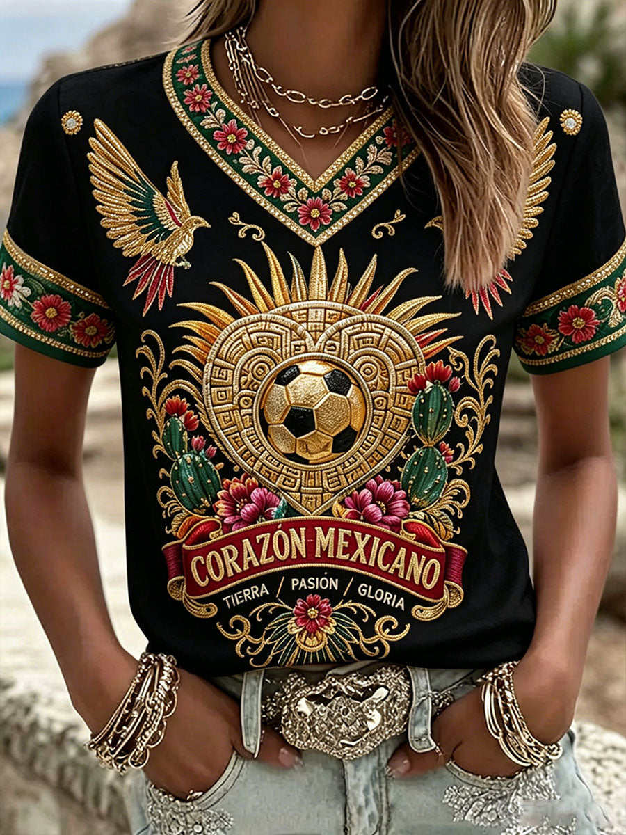 Women's Mexico Football Lover Art Printed T-shirt gracestitchs