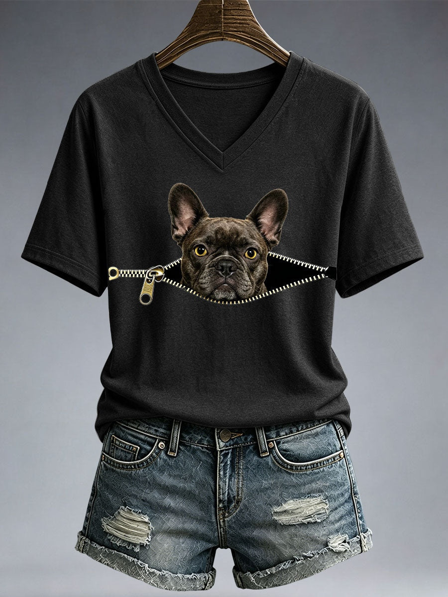 Women's Funny French Bulldog Print T-Shirt gracestitchs