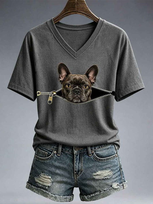 Women's Funny French Bulldog Print T-Shirt