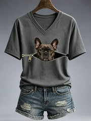 Women's Funny French Bulldog Print T-Shirt gracestitchs