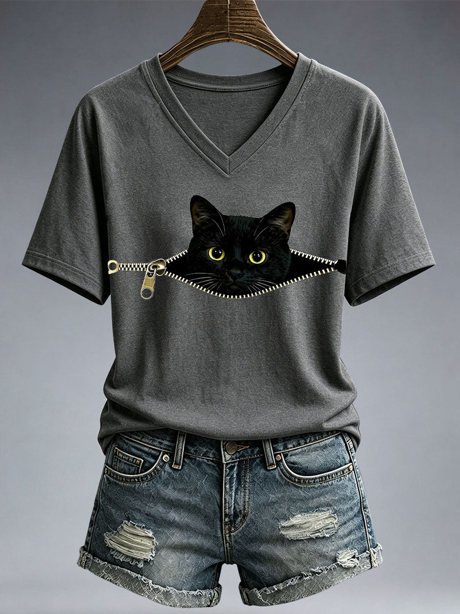 Women's Funny Cat Print T-Shirt gracestitchs