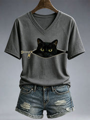 Women's Funny Cat Print T-Shirt gracestitchs