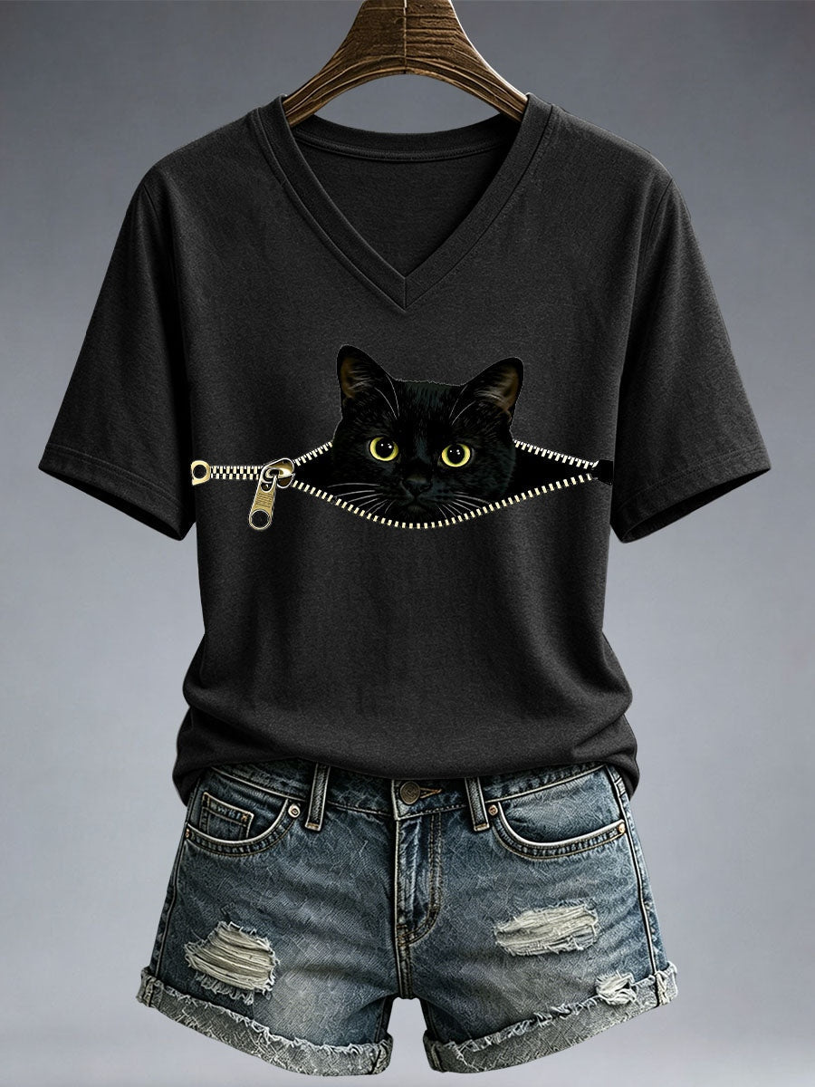 Women's Funny Cat Print T-Shirt gracestitchs
