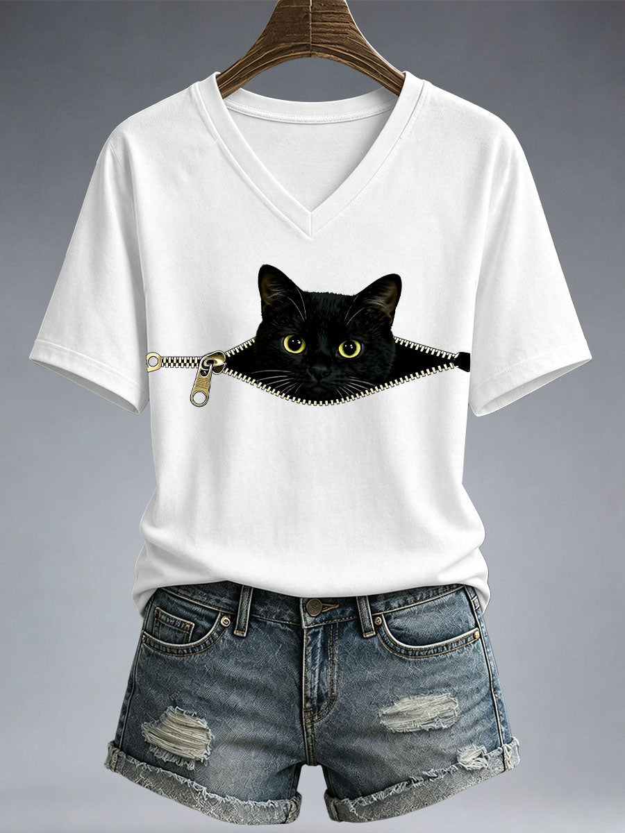 Women's Funny Cat Print T-Shirt gracestitchs